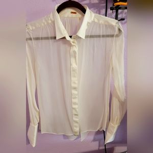 Tahari See thru Cream White Long Sleeve Blouse, Size M